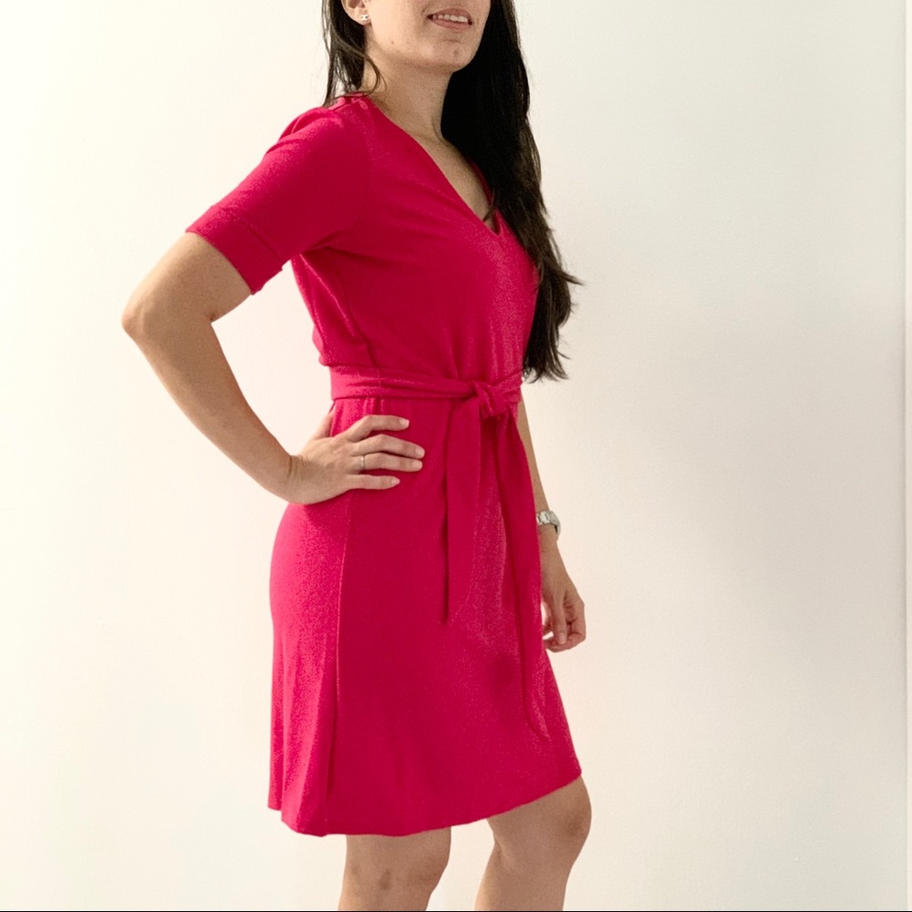Vanity Room V-Neck Tie Waist Dress in Pink NWT